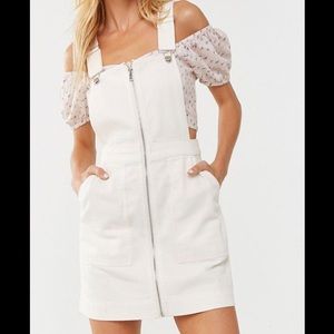 white denim overall zipper front